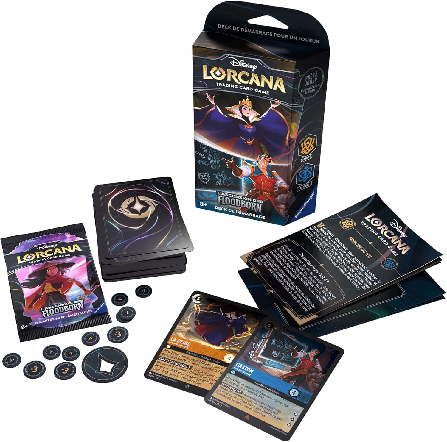 Ravensburger-Disney Lorcana TCG L'ascension des Floodborn-Jeu de Cartes à Collectionner-JCC-Deck de démarrage Ambre & Saphir-dès 8 Ans-Version française
